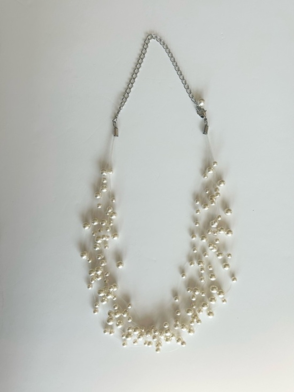 Elegant Faux Pearl Cluster Multi Strand Necklace, Silver-Tone and White